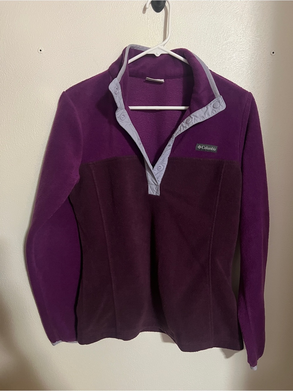 COLUMBIA Classic Colorblock Quarter Button Sweatshirt Purple Grey Women's Sz S
